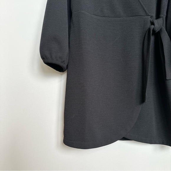Madewell Texture & Thread Mini Dress Faux Wrap Side Tie Stretch Knit Black LBD - Picture 4 of 9